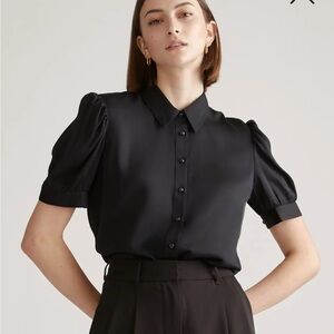 Quince Black Puff Sleeve Blouse
